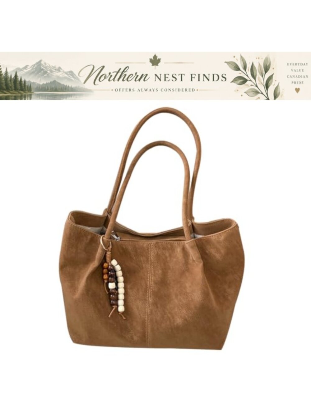 Suede Hobo Shoulder Bag Large Tote Handbag with Pendant Zip Work Travel